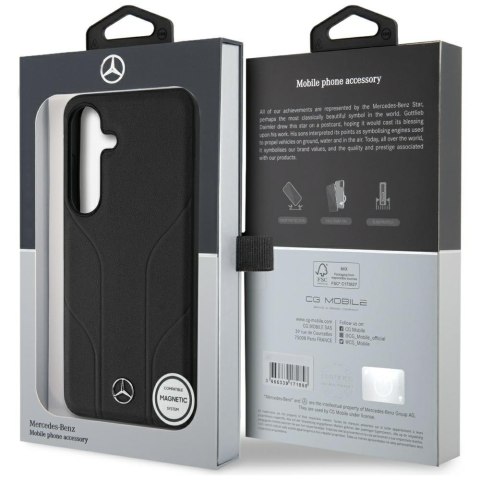 Etui Mercedes Leather Debossed Lines MagSafe do Samsung Galaxy S25+ czarny