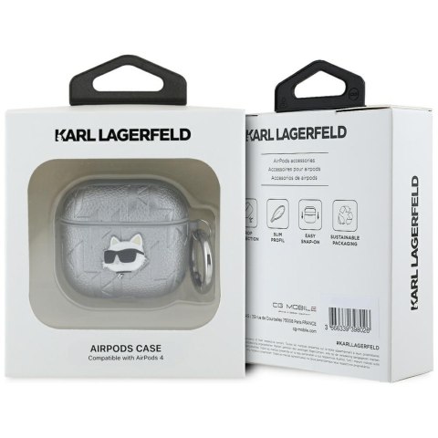 Etui Karl Lagerfeld Monogram Choupette Head do AirPods 4 srebrny