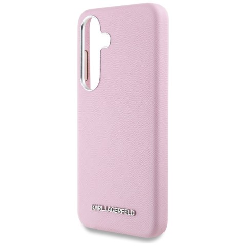 Etui Karl Lagerfeld Saffiano Full Wrapped Elongated Metal Logo MagSafe do Samsung Galaxy S25 różowy