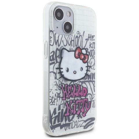 Hello Kitty HKHCP15SHDGPHT iPhone 15 / 14 / 13 6.1" biały/white hardcase IML Kitty On Bricks Graffiti