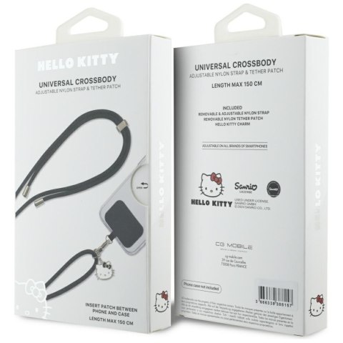 Uniwersalna smycz do telefonu Hello Kitty Patch & Kitty Head Charm czarny