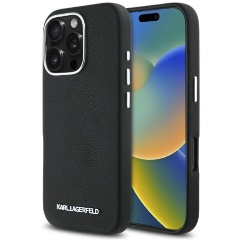 Etui Karl Lagerfeld Saffiano Full Wrapped Elongated Metal Logo MagSafe do iPhone 16 Pro czarny