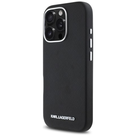 Etui Karl Lagerfeld Saffiano Full Wrapped Elongated Metal Logo MagSafe do iPhone 16 Pro czarny