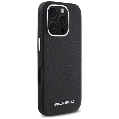 Etui Karl Lagerfeld Saffiano Full Wrapped Elongated Metal Logo MagSafe do iPhone 16 Pro czarny