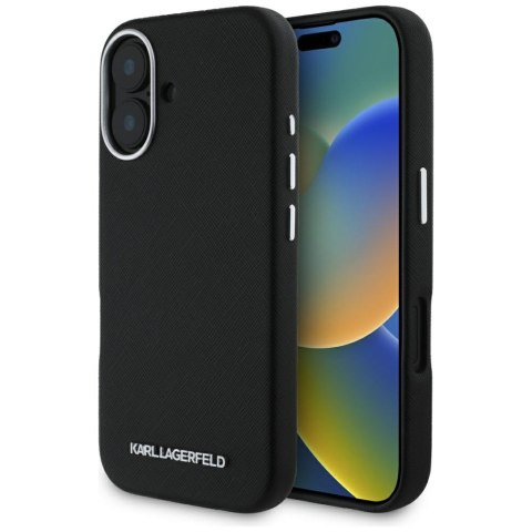 Etui Karl Lagerfeld Saffiano Full Wrapped Elongated Metal Logo MagSafe do iPhone 16 czarny