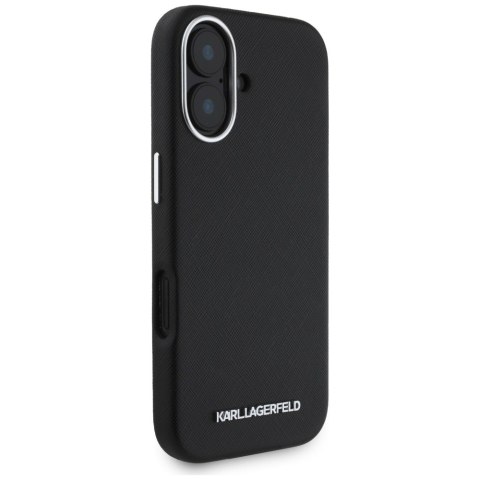 Etui Karl Lagerfeld Saffiano Full Wrapped Elongated Metal Logo MagSafe do iPhone 16 czarny