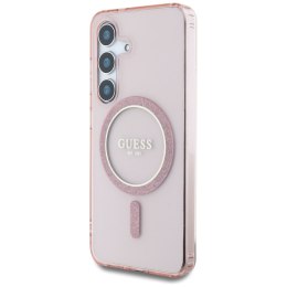 Etui Guess Glitter Circle Classic Logo MagSafe do Samsung Galaxy S25 różowy