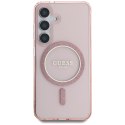 Etui Guess Glitter Circle Classic Logo MagSafe do Samsung Galaxy S25 różowy