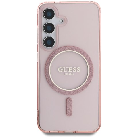 Etui Guess Glitter Circle Classic Logo MagSafe do Samsung Galaxy S25 różowy