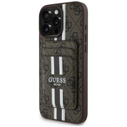 Etui Guess 4G Stripes z portfelem Magsafe do iPhone 16 Pro Max brązowy