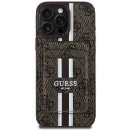 Etui Guess 4G Stripes z portfelem Magsafe do iPhone 16 Pro Max brązowy