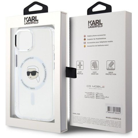 Etui Karl Lagerfeld IML Metal Karl HeadMagSafe do iPhone 15 biały