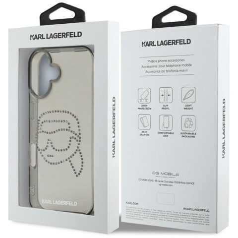 Etui Karl Lagerfeld IML Rhinestones KarlHead do iPhone 16 czarny