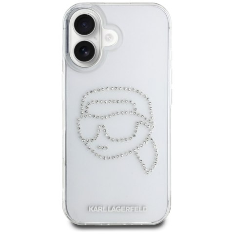 Etui Karl Lagerfeld IML Rhinestones Karl Head do iPhone 16 przezroczysty