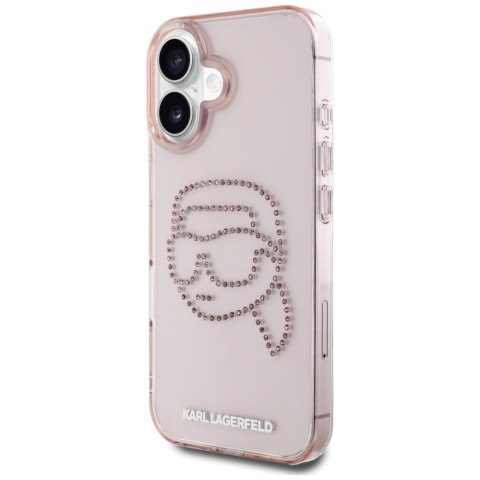 Etui Karl Lagerfeld IML Rhinestones Karl Head do iPhone 16 różowy
