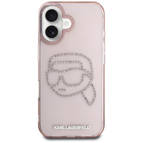 Etui Karl Lagerfeld IML Rhinestones Karl Head do iPhone 16 różowy
