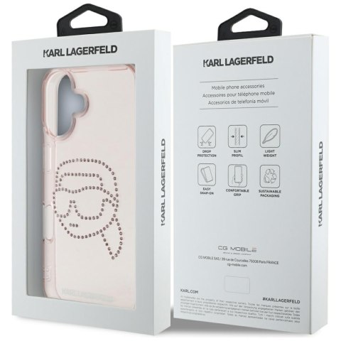 Etui Karl Lagerfeld IML Rhinestones Karl Head do iPhone 16 różowy