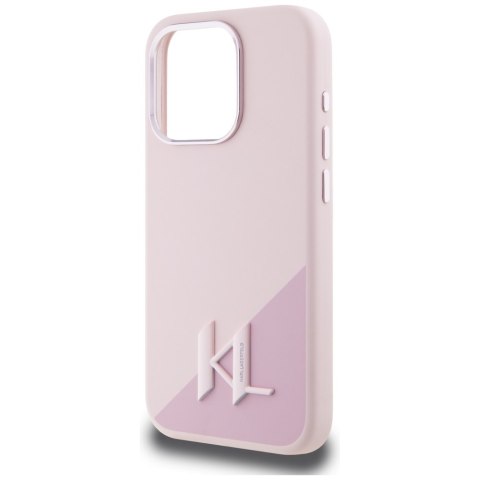 Etui Karl Lagerfeld Silicone Shadow Metal Initial MagSafe do iPhone 15 Pro Max różowy