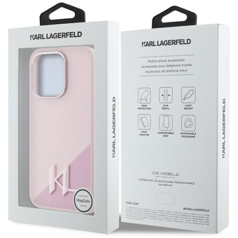 Etui Karl Lagerfeld Silicone Shadow Metal Initial MagSafe do iPhone 15 Pro różowy