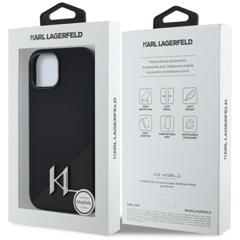 Etui Karl Lagerfeld Silicone Shadow Metal Initial MagSafe do iPhone 15 czarny
