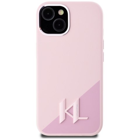 Etui Karl Lagerfeld Silicone Shadow Metal Initial MagSafe do iPhone 15 różowy