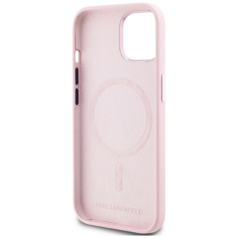 Etui Karl Lagerfeld Silicone Shadow Metal Initial MagSafe do iPhone 15 różowy