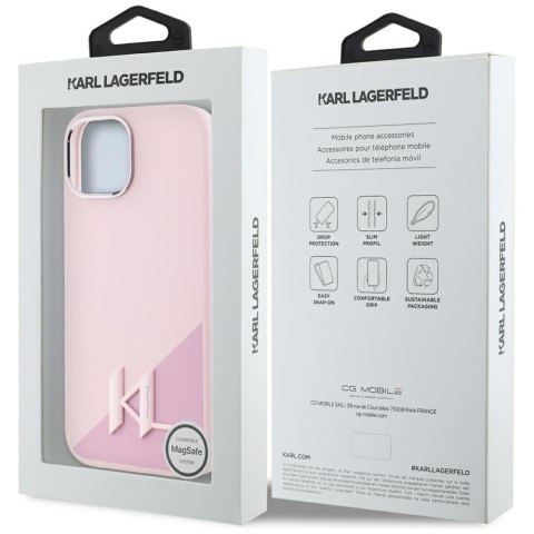 Etui Karl Lagerfeld Silicone Shadow Metal Initial MagSafe do iPhone 15 różowy