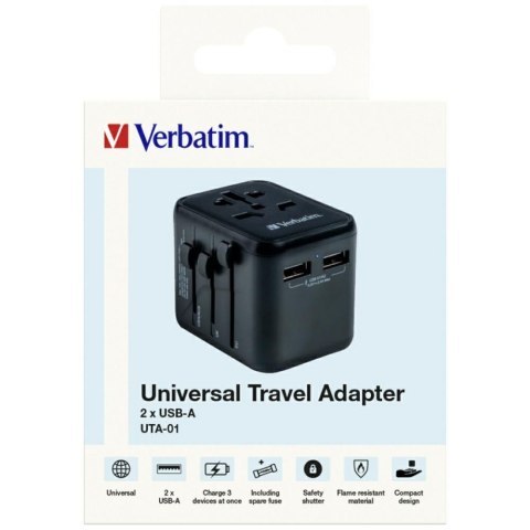 Verbatim Adapter podróżny EU/UK/US2xUSB-A UTA-01 czarny/black 49543