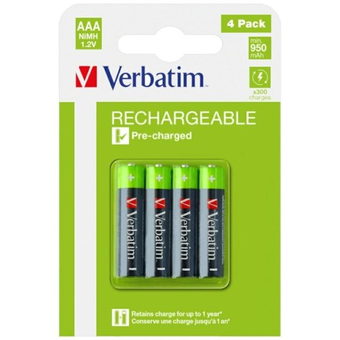 Verbatim Akumulator NiMH AAA 950mAh Premium HR03 4szt czarny/black 49514