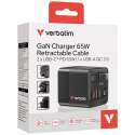 Verbatim Ładowarka sieciowa GaN 65W 2xUSB-C/USB-A + Adapter EU/UK/US czarny/black 32217
