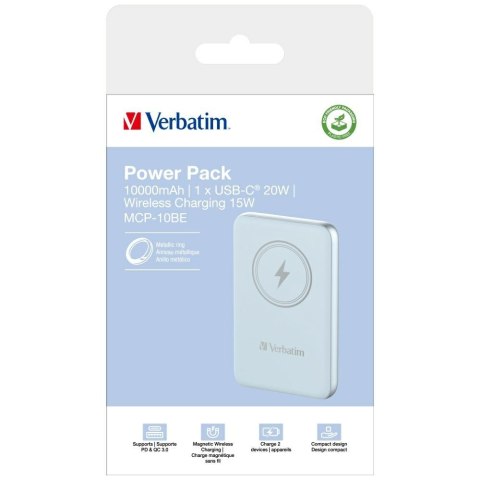 Verbatim Powerbank indukcyjny `n` Go 15W 10000mAh Wireless Magnetic niebieski/blue 32247