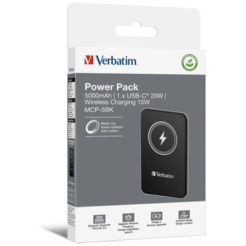 Verbatim Powerbank indukcyjny `n` Go 15W5000mAh Wireless Magnetic czarny/black 32240