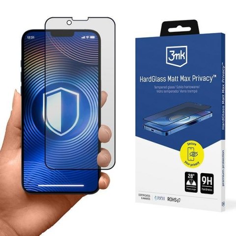 Szkło prywatyzujące 3MK HardGlass Matt Max Privacy do Apple iPhone 13/13 Pro/14/16e/17e czarny