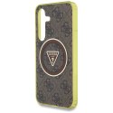 Etui Guess 4G Glitter Triangle Buttons MagSafe do Samsung Galaxy S25 brązowy
