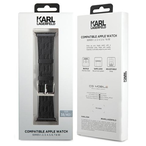 Karl Lagerfeld Pasek KLAWMSAKLHPK Apple Watch 38/40/41mm czarny/black strap Saffiano Monogram