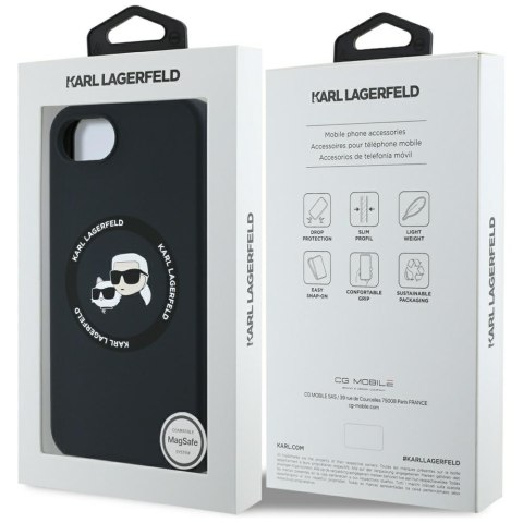 Etui Karl Lagerfeld Silicone Karl&Choupette Heads MagSafe do iPhone 16e czarny