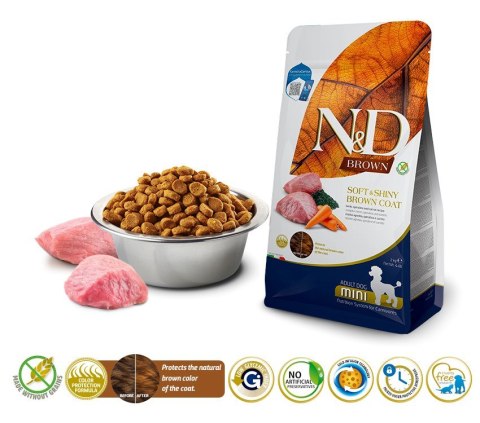 FARMINA N&D Brown Dog Lamb, Spirulina&Carrot Adult Mini - sucha karma dla psa - 2 kg