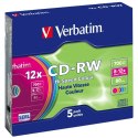Płyta CD-RW Verbatim COLOUR SL 700MB 8-12X 5szt wielokolorowy 43167
