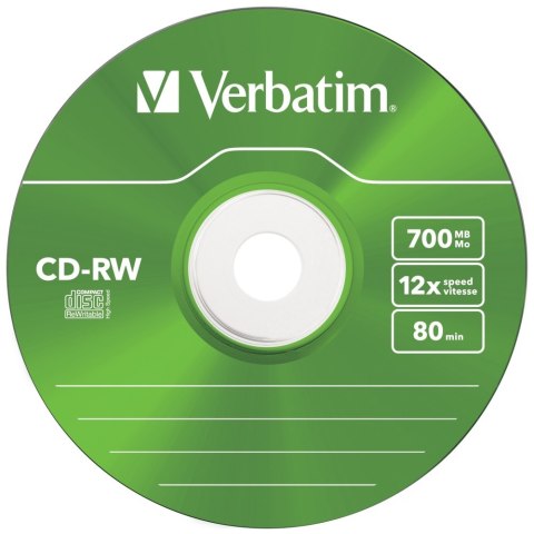 Płyta CD-RW Verbatim COLOUR SL 700MB 8-12X 5szt wielokolorowy 43167