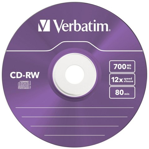 Płyta CD-RW Verbatim COLOUR SL 700MB 8-12X 5szt wielokolorowy 43167