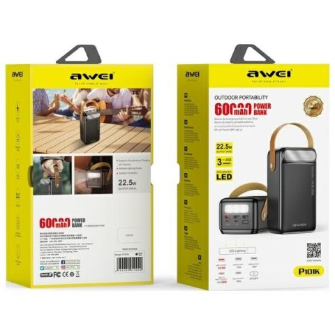AWEI PowerBank P101K 60000mAh 22.5W czarny/black