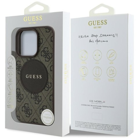 Etui Guess 4G Circle Classic Logo MagSafe do iPhone 16 Pro Max brązowy