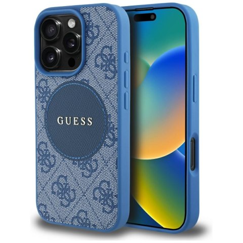 Etui Guess 4G Circle Classic Logo MagSafe do iPhone 16 Pro Max niebieski