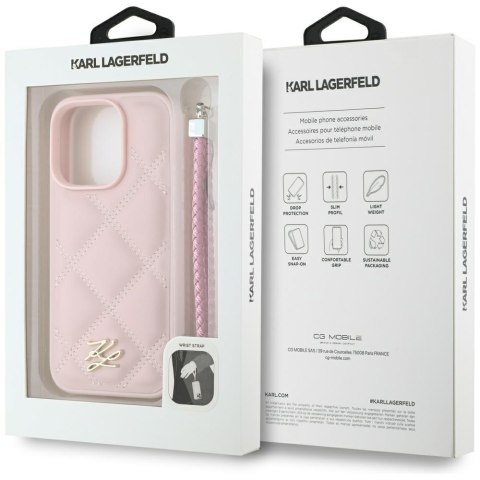 Etui Karl Lagerfeld Quilted Initial Logo & Chain Strap do iPhone 16 Pro różowy