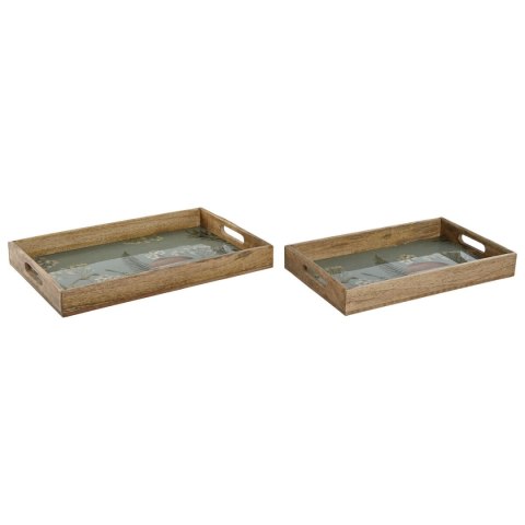 Zestaw tacek Home ESPRIT Niebieski Naturalny Drewno mango 43,5 x 27 x 5,5 cm (2 Sztuk)