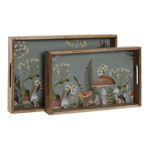 Zestaw tacek Home ESPRIT Niebieski Naturalny Drewno mango 43,5 x 27 x 5,5 cm (2 Sztuk)