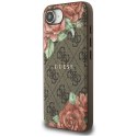 Etui Guess 4G Flowers Print MagSafe do iPhone 16e brązowy