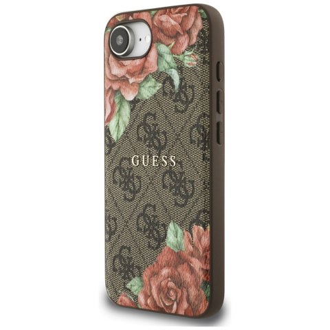 Etui Guess 4G Flowers Print MagSafe do iPhone 16e brązowy