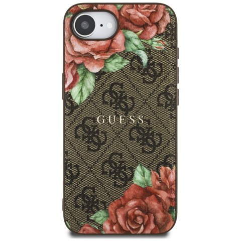 Etui Guess 4G Flowers Print MagSafe do iPhone 16e brązowy