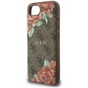 Etui Guess 4G Flowers Print MagSafe do iPhone 16e brązowy